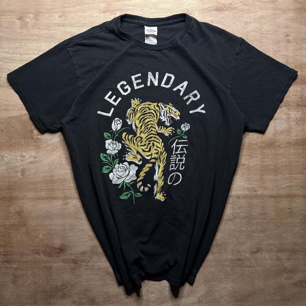 Legendary Tiger Rose Graphic T Shirt Men's M Black Grunge Tattoo Streetwear